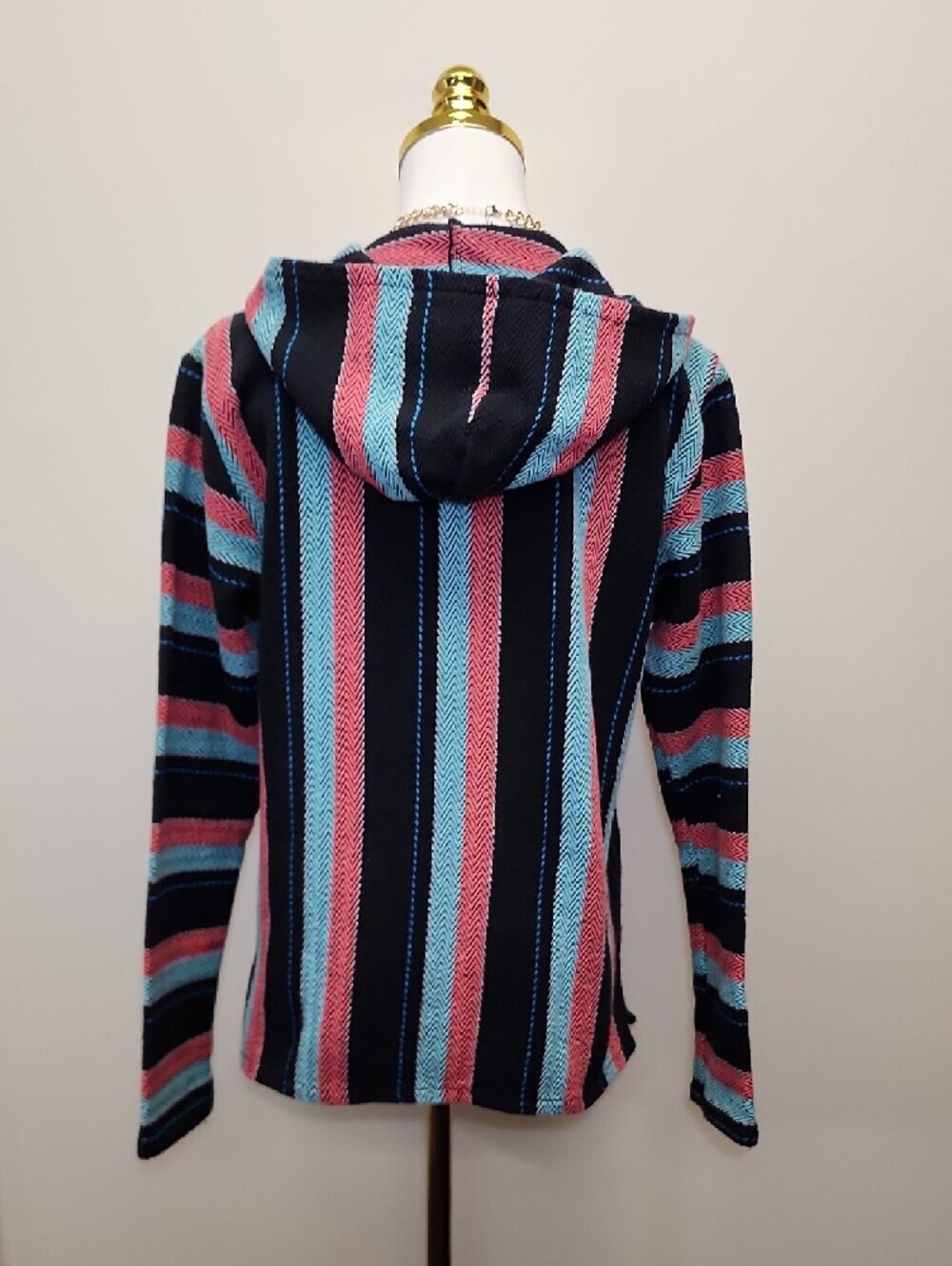 Senor Lopez Baja Hoodie Mexican Blanket Striped Pullover Size Medium - Picture 3 of 10